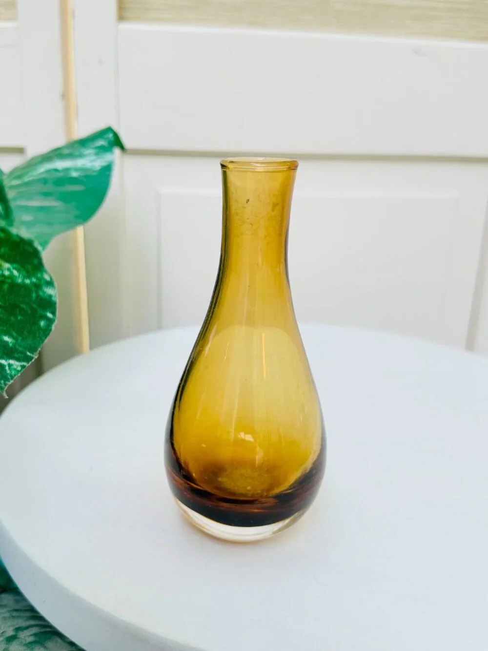 Pier 1 Amber Glass Bud Vase Early 2000s Hand Blown Style Decorative Vase
